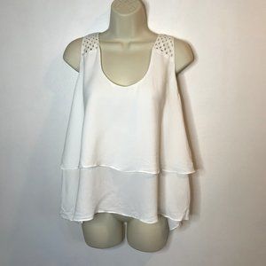 HD in Paris Anthropologie 12 / Large Tank Top Shirt Blouse Ivory White Ruffle